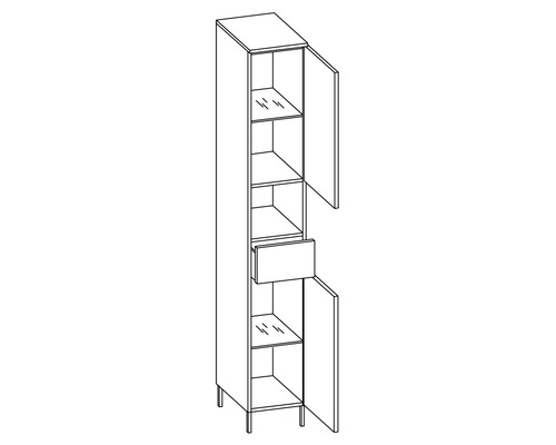 Hochschrank mit Schublade und offenen Türen