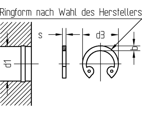 Technische Zeichnung eines Sprengringes mit Maßen