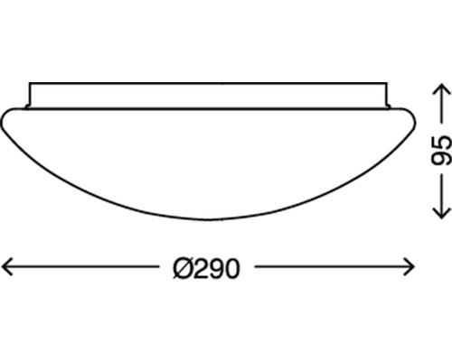 Technische Zeichnung einer Deckenleuchte mit Maßangaben