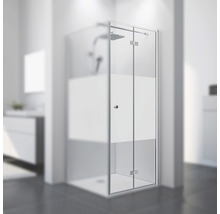 Duschkabine mit Drehfalttür aus Klarglas mit Teilmattierung im Badezimmer