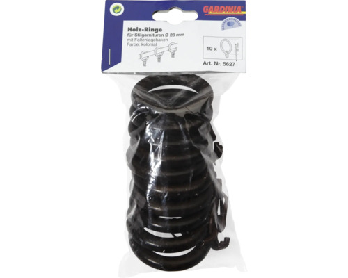 Gardinia Holzringe für Vorhangstangen Durchmesser 28 mm, 10er Pack