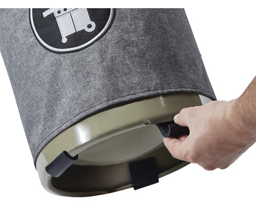 Grauer Grillabfallbehälter mit Griff zur Müllentsorgung