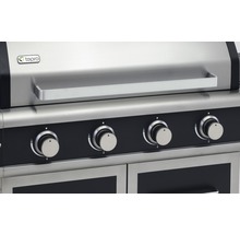Teilansicht eines Gasgrills mit Drehknöpfen und Tepro Logo
