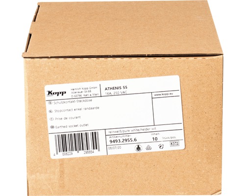 Kopp Atheneis 55 Schutzkontakt-Steckdose im Karton, 16 Ampere, 250 Volt