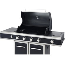 Gasgrill mit geöffnetem Deckel und Bedienelementen