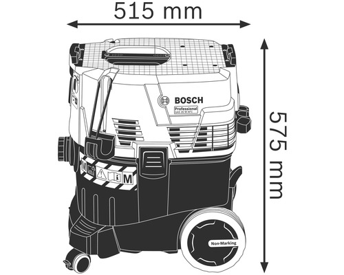 Bosch Industriesauger mit den Maßen 515 mm Breite und 575 mm Höhe.