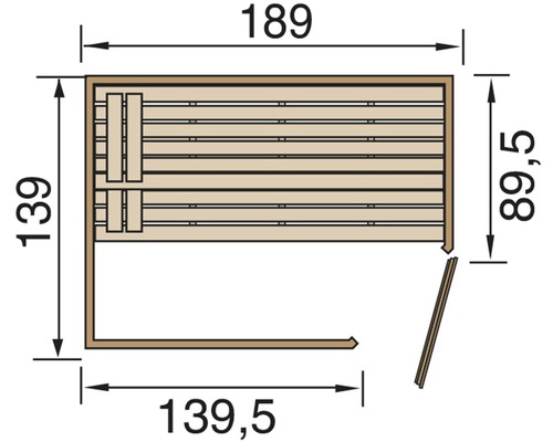 Grundriss einer Sauna mit Maßangaben