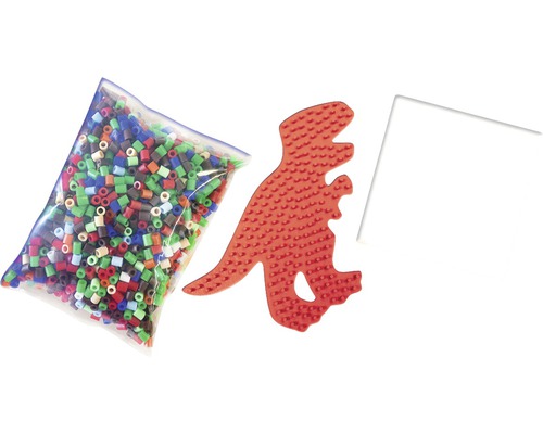 Bügelperlen Set mit Dinosaurier Steckplatte, Perlen und Bügelpapier