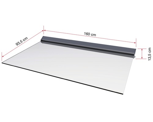 Dachschutzvordach mit den Maßen 160 cm mal 93,5 cm