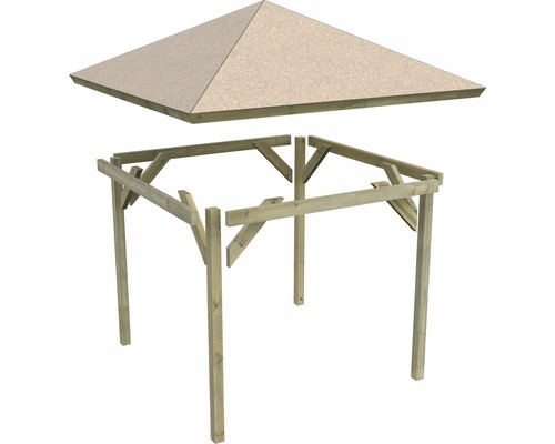 Unmontierter Pavillon mit Holzdach und Holzrahmen