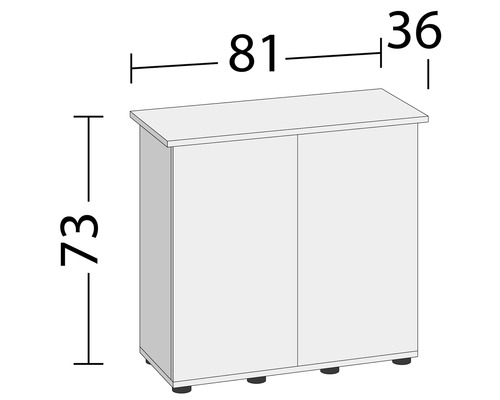 Abbildung eines Unterschranks mit den Maßen 81 cm breit, 73 cm hoch und 36 cm tief