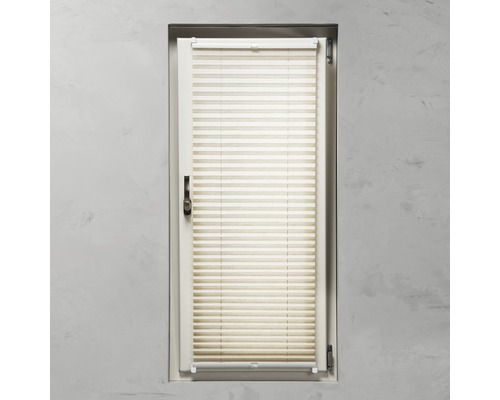 Blick auf ein Fenster mit Plissee