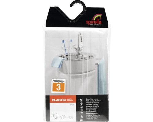 Verpackte, transparente Duschvorhang aus Kunststoff von Spirella