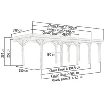 Einzelcarport Karibu Dahnen 3 Variante C 318x860 cm kesseldruckimprägniert