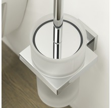 Wandmontierte WC-Garnitur mit Halterung, Bürste und satiniertem Glasbehälter