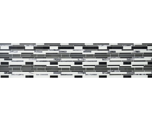 Mosaikfliese mit rechteckigen Elementen in unterschiedlichen Grautönen und Marmoroptik