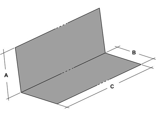 Schema einer Metallecke mit den Maßen A, B und C