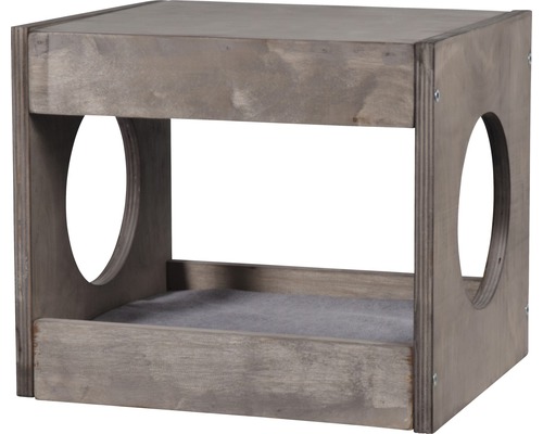 Katzenhaus aus Holz mit runden Öffnungen