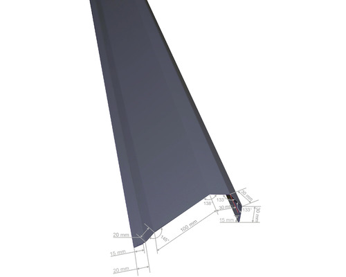 Illustration eines Dachrinnenwinkels mit Maßangaben