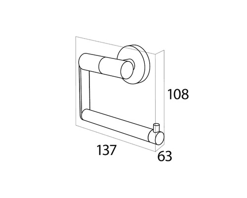 Skizze eines Toilettenpapierhalters mit Maßangaben