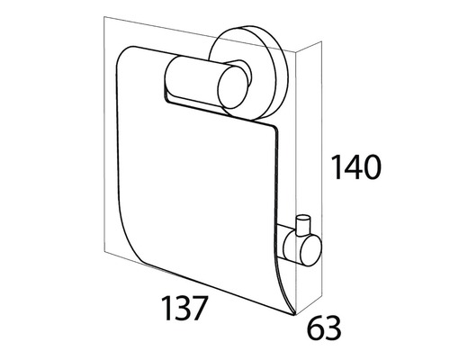 Technische Zeichnung eines Toilettenpapierhalters mit Maßangaben