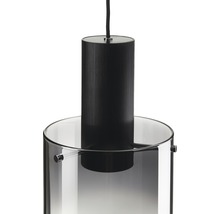 Hängelampe mit zylindrischem Lampenschirm aus Glas und Metallelementen