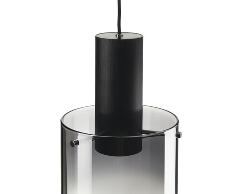 Hängelampe mit zylindrischem Lampenschirm aus Glas und Metallelementen