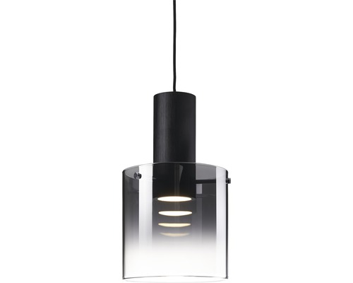 Hängelampe mit zylindrischem Lampenschirm aus Glas und Holzelement