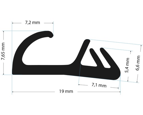 Querschnitt einer Dichtung mit Maßangaben in Millimetern