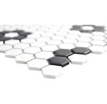 Sechseckige Mosaikfliesen in Schwarz und Weiss