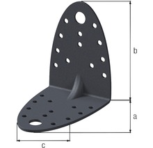 Winkelverbinder aus Metall mit Löchern zur Befestigung und Abmessungen a, b und c