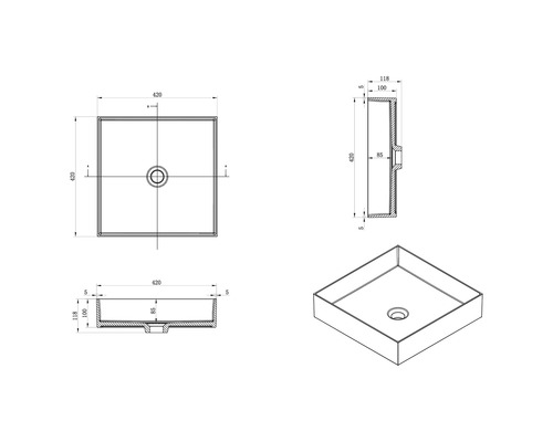 Technische Zeichnung einer Duschwanne mit Maßangaben