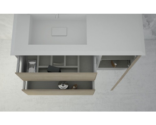 Waschtischunterschrank mit offenen Schubladen und Fächern