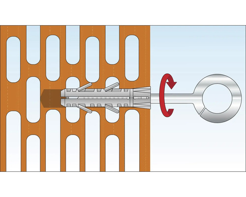 Illustration einer Nylondübelbefestigung in Lochziegel
