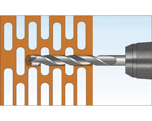 Illustration eines Bohrers, der durch eine Lochplatte bohrt.