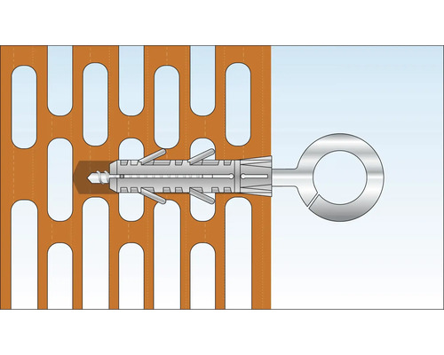 Illustration eines Hohlraumdübels in einem Lochstein