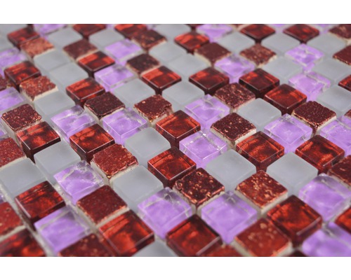 Mosaikfliesen aus Glas in Rot, Lila und Grau