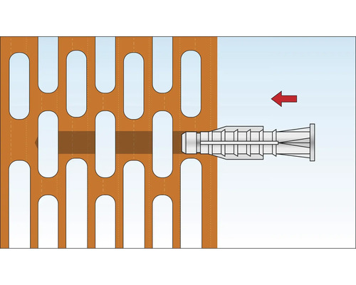 Illustration einer Dübelbefestigung in einem Lochstein