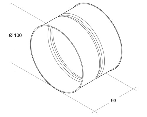 Rohrverbinder mit einem Durchmesser von 100 Millimeter und einer Länge von 93 Millimeter.