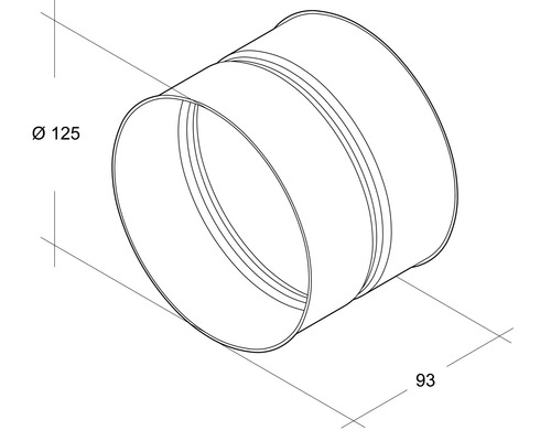 Rohrverbinder mit einem Durchmesser von 125 Millimeter und einer Länge von 93 Millimeter.