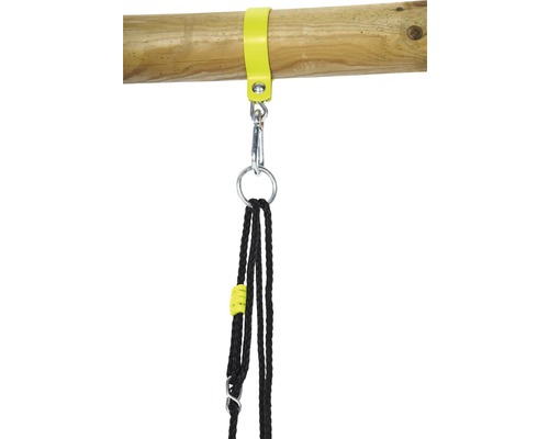 Schaukelbefestigungsset mit Gurt, Karabinerhaken und Seilen zur sicheren Anbringung einer Schaukel