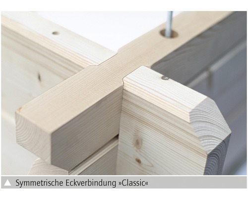Detailaufnahme einer symmetrischen Eckverbindung aus Holz