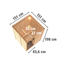 Elementsauna Karibu Norina inkl. 9 kW Ofen u.integr.Steuerung ohne Dachkranz mit Ganzglastüre aus Klarglas