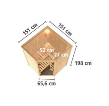 Elementsauna Karibu Callinan inkl. 9 kW Ofen u.integr.Steuerung ohne Dachkranz mit Ganzglastüre aus Klarglas
