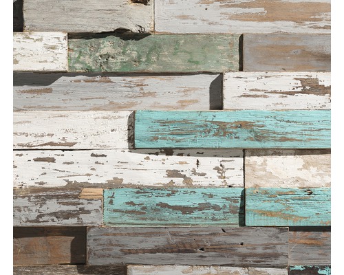 Holzpaneele mit Farbresten für die Wandgestaltung