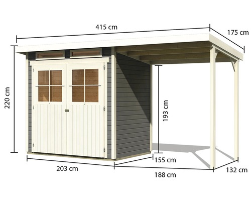 Abmessungen eines Gartenhauses mit Anbau