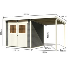 Gartenhaus mit Carport und Maßangaben