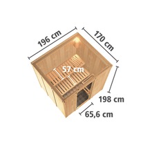 Elementsauna Karibu Sodina inkl. 9 kW Ofen u.ext.Steuerung ohne Dachkranz mit Ganzglastüre aus Klarglas