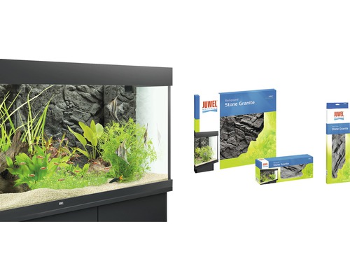 Aquarium mit Granit Hintergrund und Juwel Aquarium Logo