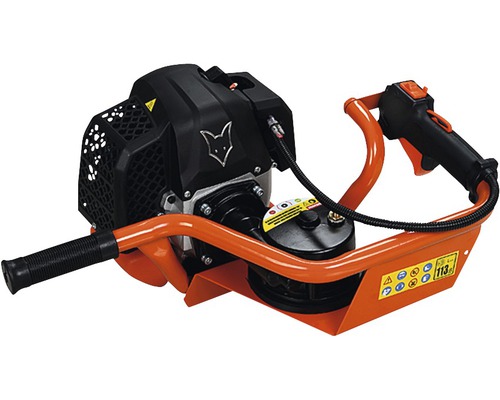 Erdbohrgerät mit orangefarbenem Rahmen und schwarzem Motor